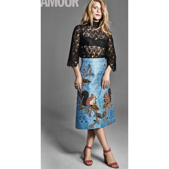 Dolce & Gabbana Jacquard Embellished A-Line Skirt Squirrel Blue 40 US4 NWT - Picture 14 of 15
